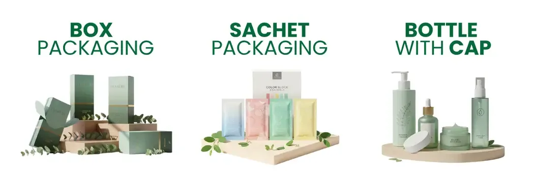 ตัวอย่างบรรจุภัณฑ์สินค้า 3 ประเภท ได้แก่ กล่อง ซอง และขวด ใช้สื่อบริการ ผลิตแพ็คเกจจิ้ง / รับออกแบบผลิตกล่องบรรจุภัณฑ์ / packagingเครื่องสำอาง / packagingdesignthailand